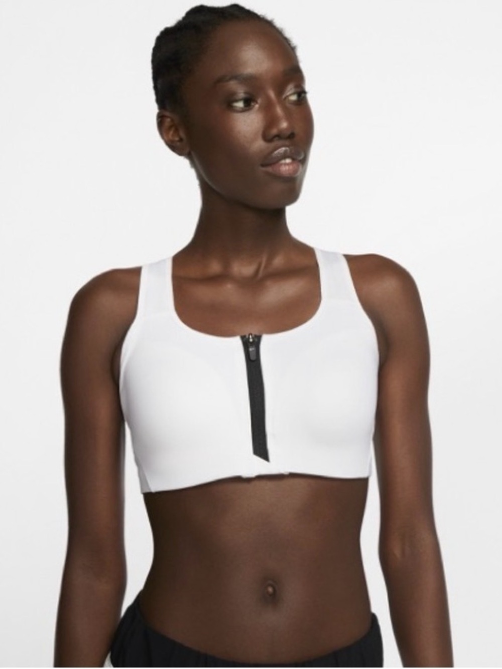 Nike White Front-Zip Racerback Sports Bra Dri-FIT Shape High Support Women's M